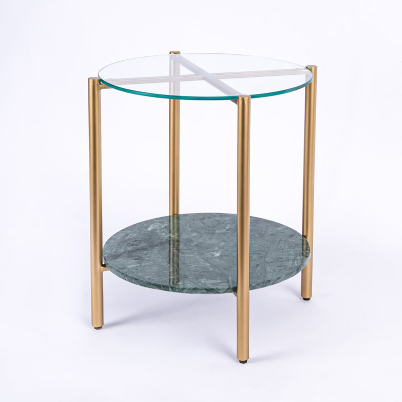 Ansted Marble/Glass Top End Table with Storage, Green, Gold