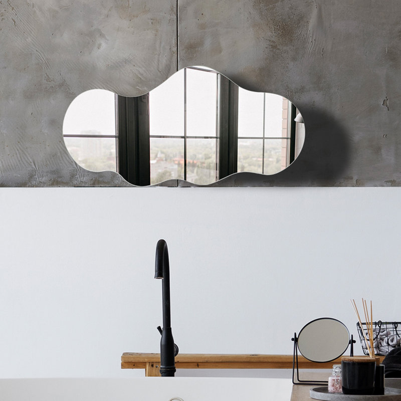 Miroir asymétrique, miroir décoratif irrégulier, miroir sans cadre, Blanc, H 15 po x l 30 po