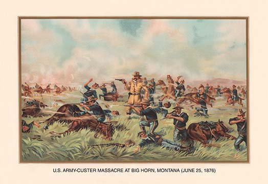 «Custer Massacre at Big Horn, Montana 25 June 1876» par Arthur Wagner, reproduction d'art, H 44 po x l 66 po x P 1,5 po