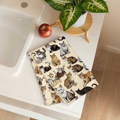  Linges de cuisine en microfibre, linges à vaisselle réutilisables absorbants, décoratifs résistants à la décoloration, 16 po x 24 po, chat tigré aquarelle