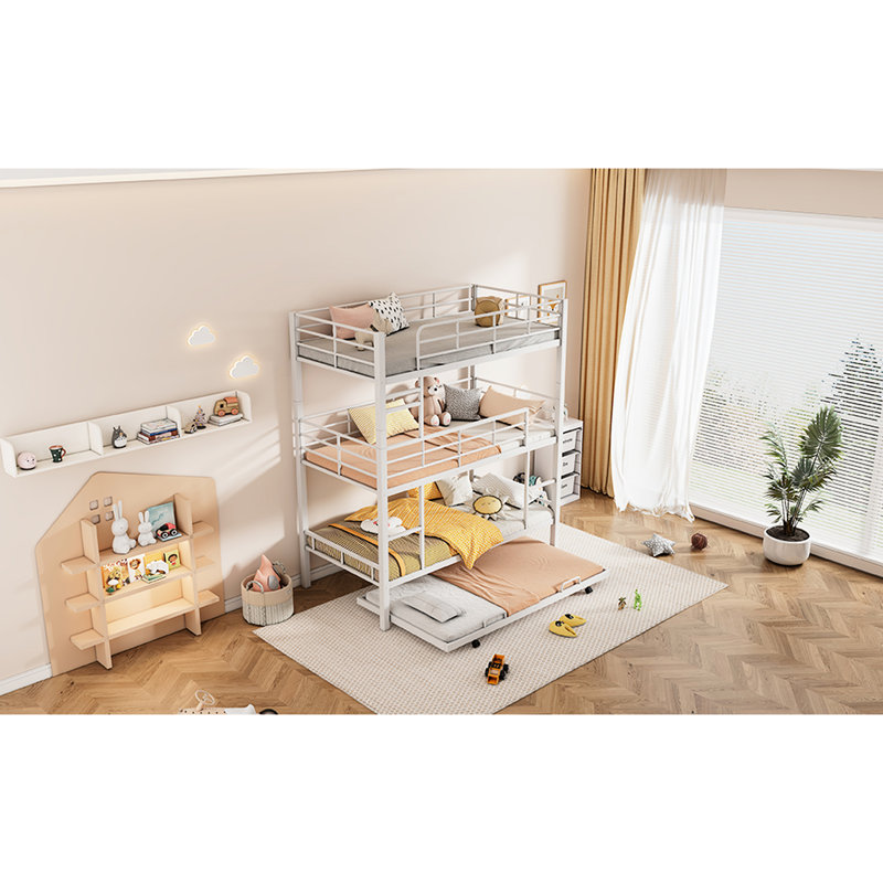 Lit simple superposé en métal avec lit gigogne en blanc - configuration peu encombrante pour les maisons