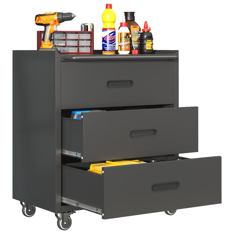 Armoire de rangement mobile à 3 tiroirs sur roulettes, organisateur de garage roulant avec tiroirs profonds Mak l'air, Noir