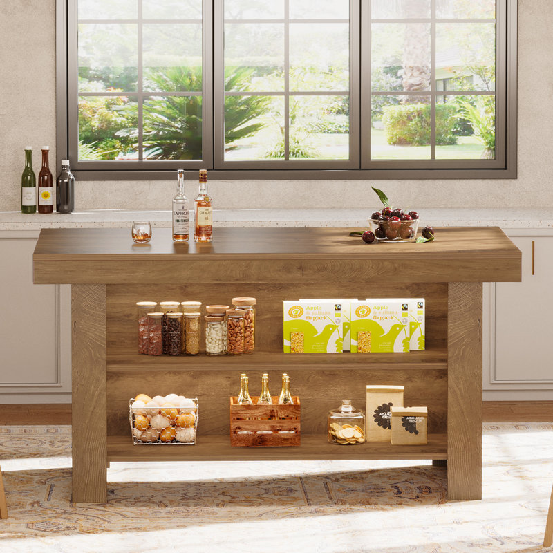 55-inch Kitchen Island With Storage, Brun, Brown
