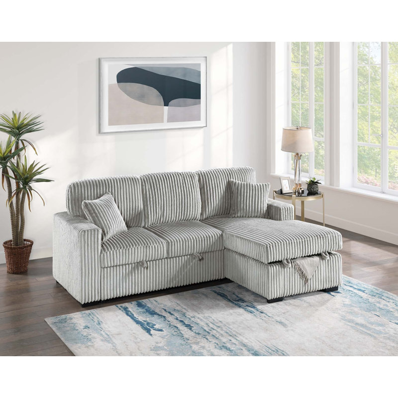 Vroni 2-Piece Convertible Sectional, Ash Wide-Welt Corduroy