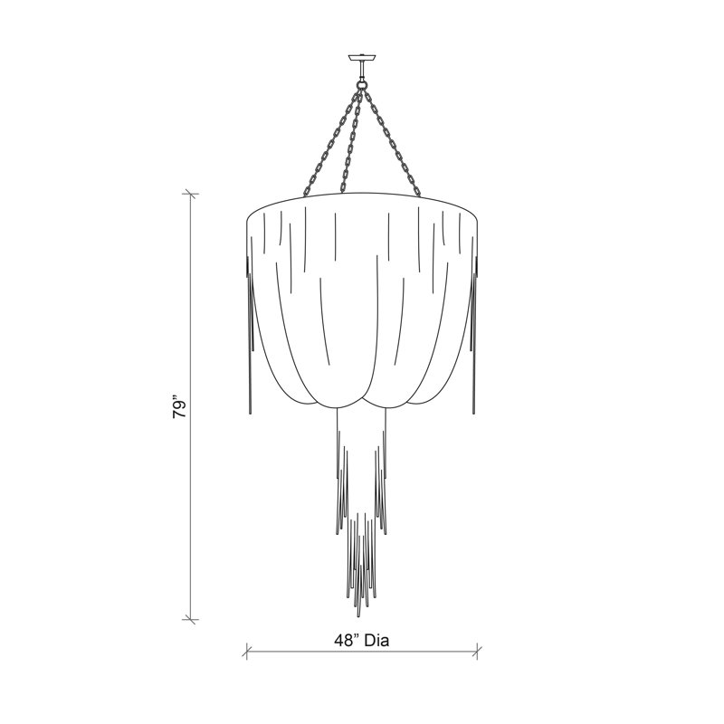 Leather Fringe Chandelier, 79" H x 48" W x 48" D, 6