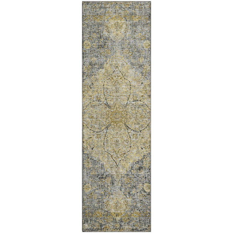 Premium Machine Washable Mayfield AMF2136 global Rug, 2'3" x 7'6" Runner, Pewter