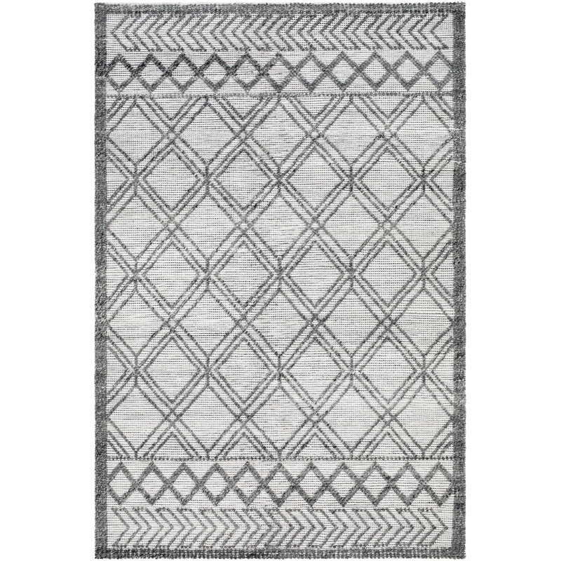 Angeleen à tissage plat géométrique recyclé P.E.T. Tapis intérieur / extérieur gris, Rectangle 5 pi x 7 pi 6 po