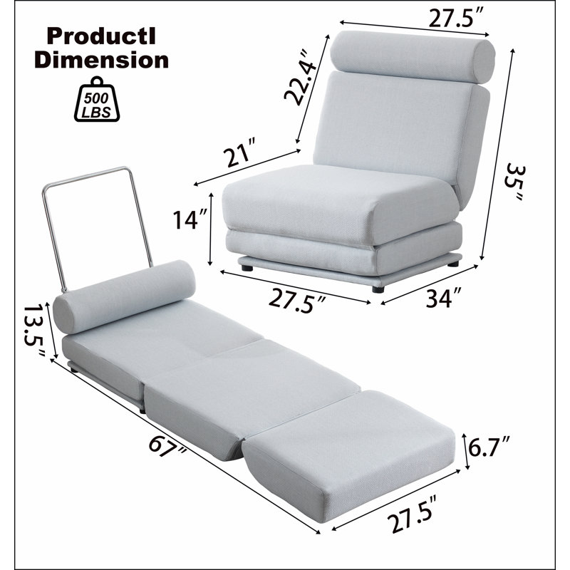 Canapé-lit simple pliable simple avec coussin, canapé-lit pliable portatif, Gris clair