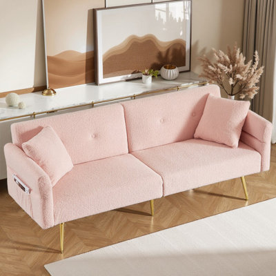 Canapé convertible de luxe - dossier réglable à 4 positions avec pieds en métal doré et tissu en peluche de qualité supérieure?