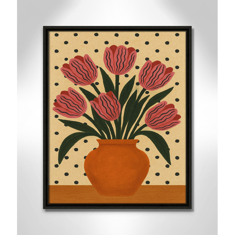 Imprimé de fleurs en pot par Barsrsind, L 17,5 po x H 21,5 po, Toile avec cadre, Flottant espresso