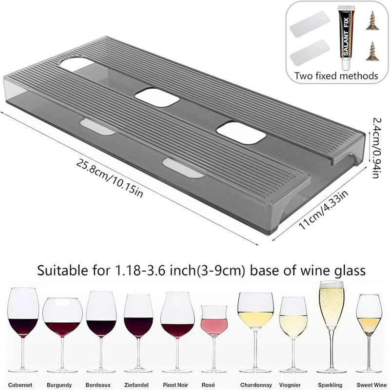 Support à verres à vin 2 pièces, porte-verres à pied suspendu sans perforation sous l'armoire, Gris