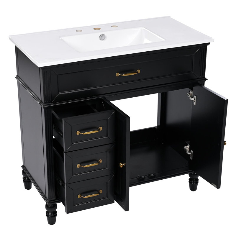 Meuble-lavabo 36 po avec lavabo, armoire de salle de bain avec tiroirs, structure solide et panneau de fibres à densité moyenne, un paquet