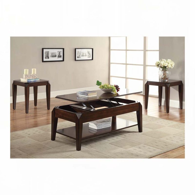 Table basse à plateau relevable en bois avec tablette de plancher