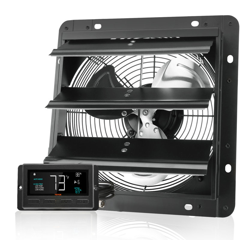 Ventilateur d'extraction à volets, 10 pouces avec contrôleur de température et d'humidité, 820 CFM, ventilateur mural de grenier réglable à 10 vitesses, moteur EC, ventilation et refroidissement pour serres, garages, hangars, homologué ETL