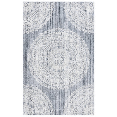 Ebony Hand Tufted Wool Cotton with Latex Floral Rug in Gray/Ivory