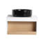 Meuble-lavabo flottant 24 po avec lavabo vasque en marbre noir, meuble-lavabo mural avec tablette ouverte, finition blanche avec décor en bois, conception moderne peu encombrante (livré dans 2 boîtes)-1188878299