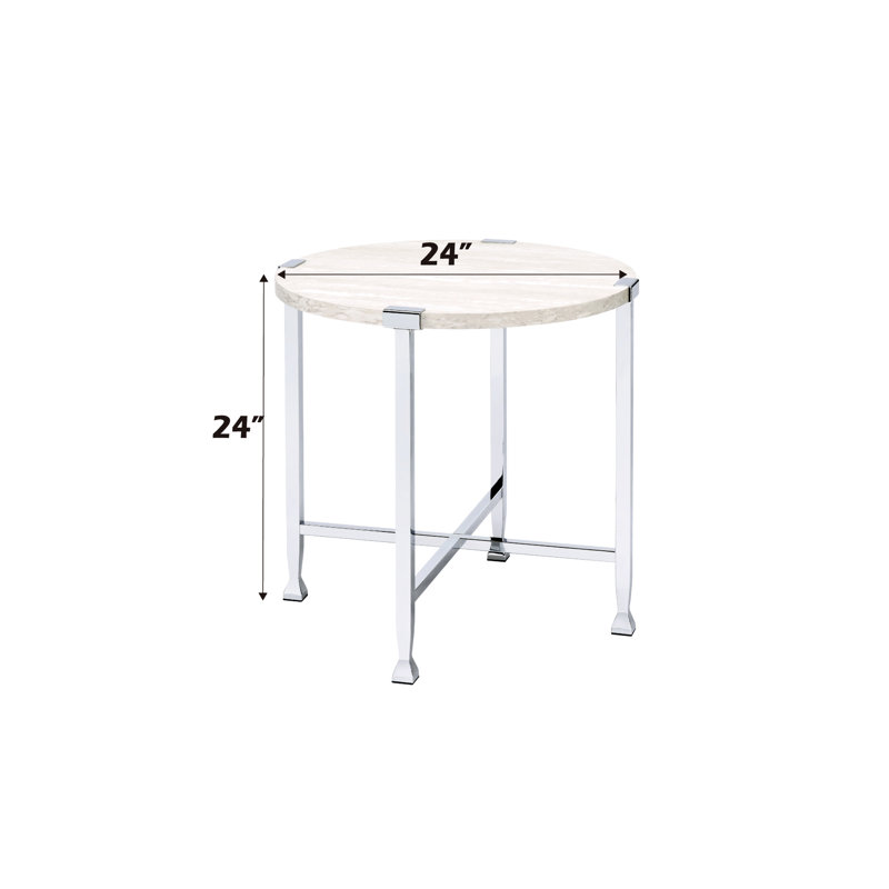 Table d'appoint ronde en chêne blanc, fini teinté, livrée démontée, sans rangement, piètement en métal avec support en X, plateau en placage papier et bois, capacité de charge de 45 kg, dimensions : 61 cm (profondeur, largeur et hauteur), poids : 7,7 kg