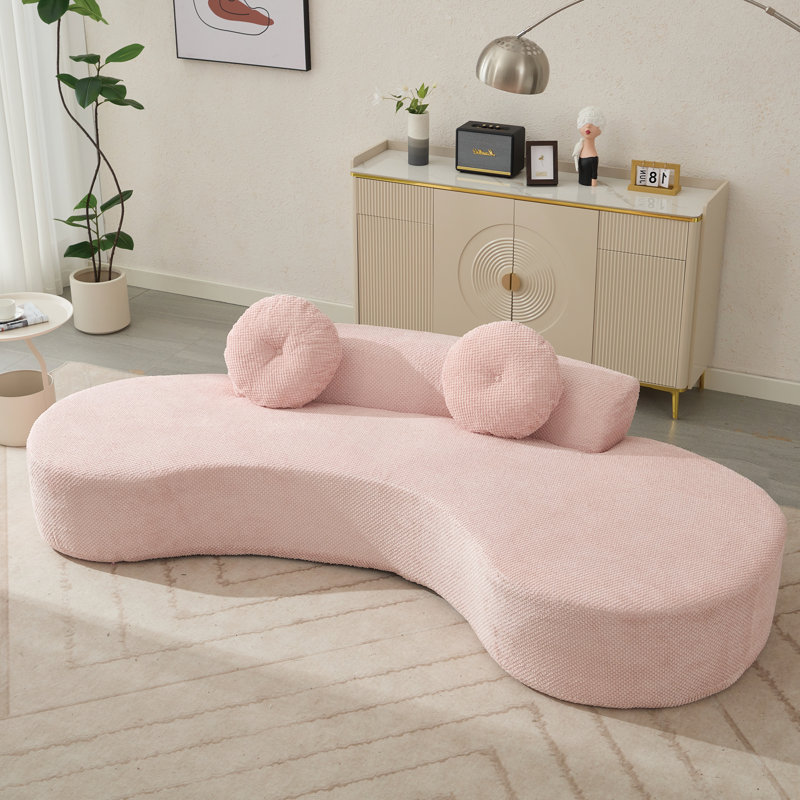 Boneless Curved Sofa, Modern Minimalist Sofa, Cloud Couch Sofa 3-4 Seater Couch, Pink Duplicate
