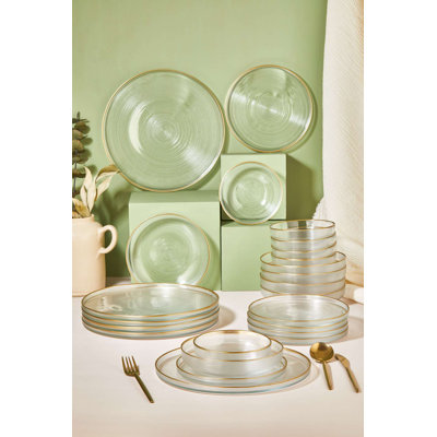 Service de table élégant 24 pièces, 100% verre | Comprend 6 assiettes de service (11,0 po), 6 assiettes à dessert (8,3 po), 6 assiettes à dîner (8,3 po), 6 bols (5,9 po) | Parfait pour les occasions spéciales, ne va pas au lave-vaisselle ni au micro-ondes