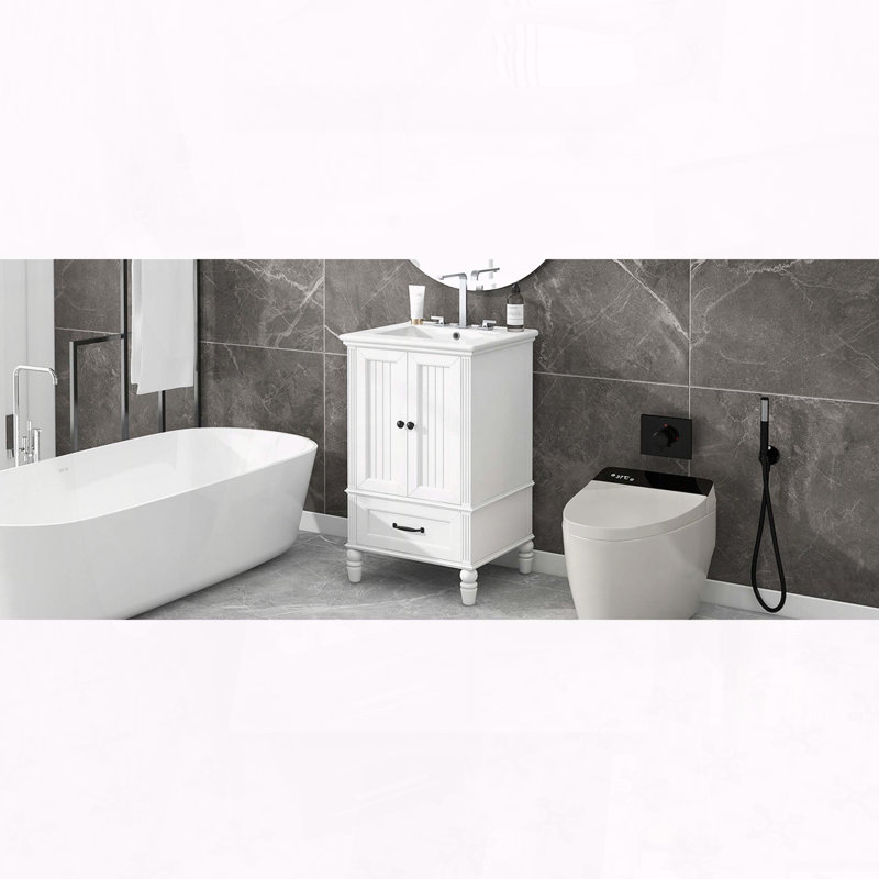 Meuble-lavabo moderne de 20 pouces avec lavabo en céramique et bouchon de porte magnétique