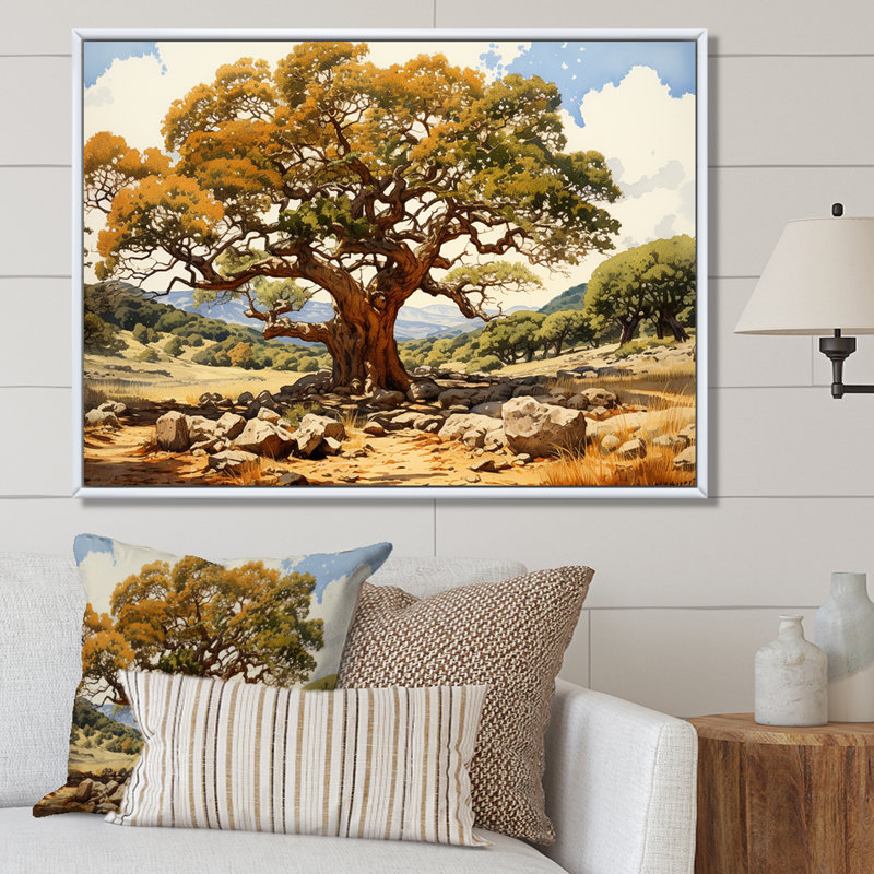 «Tree Oaks Simplicity» sur impression sur toile, H 34 po x l 44 po x P 1,5 po, Cadre flottant blanc