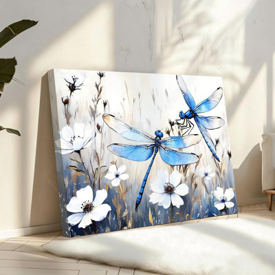 Libellule bleue, art mural campagne sur toile, libellule rustique, 16 x 24 po