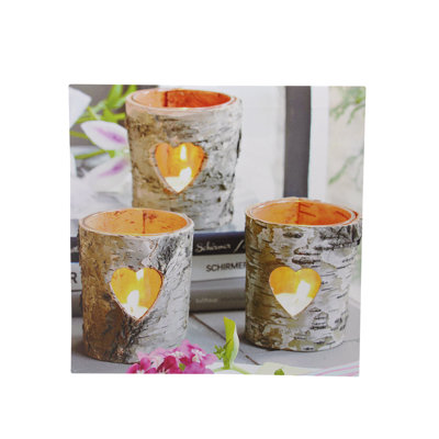 12" Gray and White LED Lighted Flickering Rustic Birch Candles Canvas Wall Art
