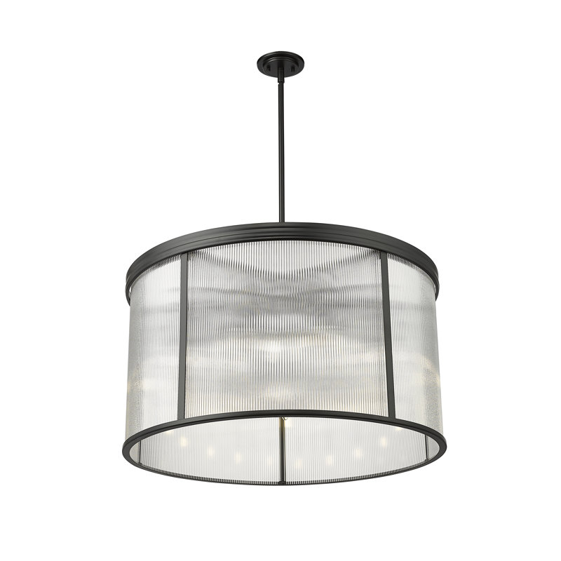 Izabela 9 - Light Steel Dimmable Drum Chandelier, Matte Black