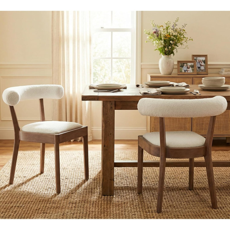 Chaises de cuisine rembourrées en lin de style moderne Mid-Century, Lin blanc