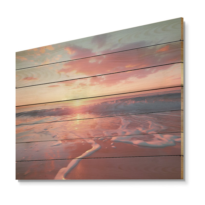 Beach Cotton Candy Sunset Skies II - Coucher de soleil côtier sur bois, H 10 po x l 20 po x P 0,78 po