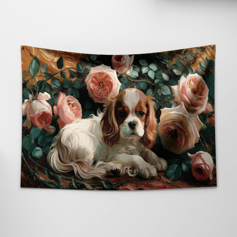 Tapisserie murale «Dogs Cavalier King Charles Spaniel», 26 po x 36 po