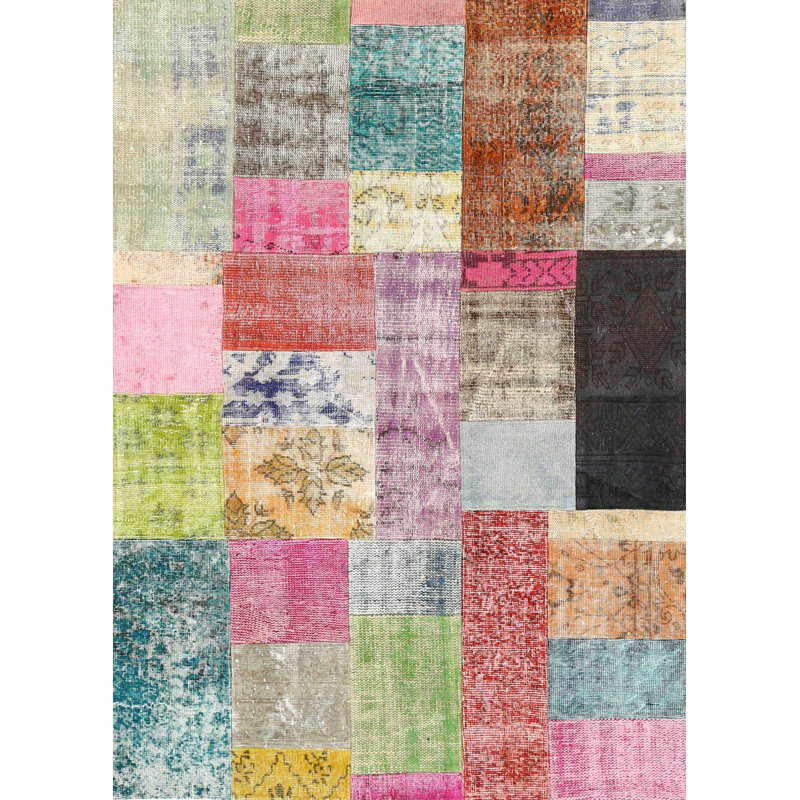Tapis rouge/brun/bleu zone contemporaine, Rectangle 5 pi x 7 pi