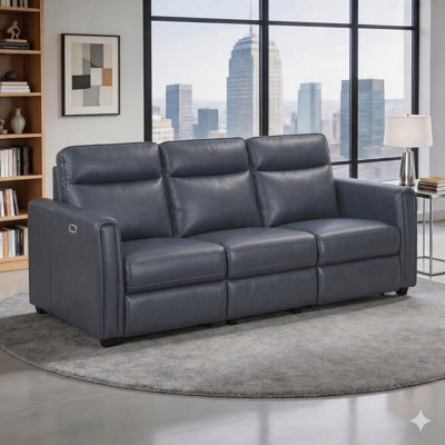 Tavian 84" Modern & Contemporary Faux Leather Power Double Reclining Sofa with Rounded Track Arms, Dual USB Charging Ports, and Zero Wall Design