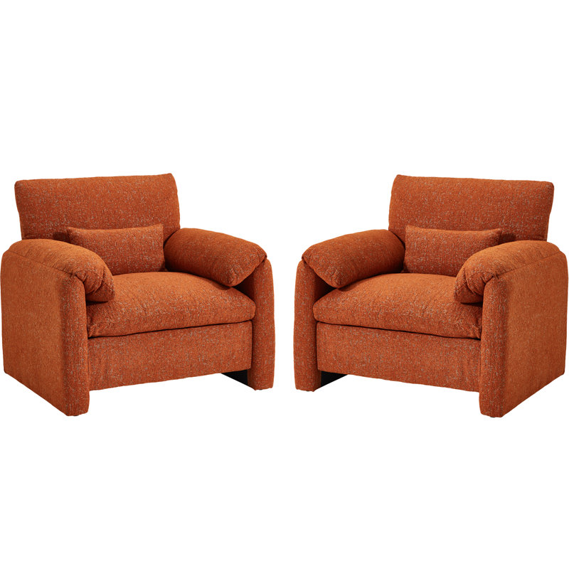 Fauteuil surdimensionné avec accoudoirs confortables Mid-Century, Chenille orange
