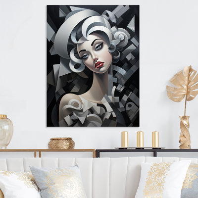 Black And White Cubic Woman Portrait V - Fashion Metal Art