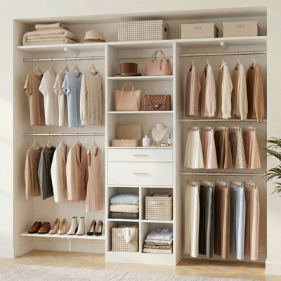 19'' - 60'' W Closet System with Wooden Drawers and Hanging Rods(Cut to Fit)