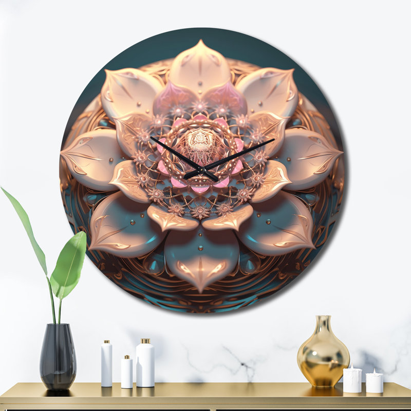 Horloge murale exquise en or rose Lotus Mandala VI, Très grand