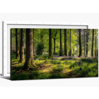 Spring Landscape Wall Artwork Decor, Serene Forest Scene Nature Prints, Panoramic Trees Picture Wild Flower Canvas Painting Large Horizontal Scenery Wall Art for Living Room Bedroom, 30x60 inches