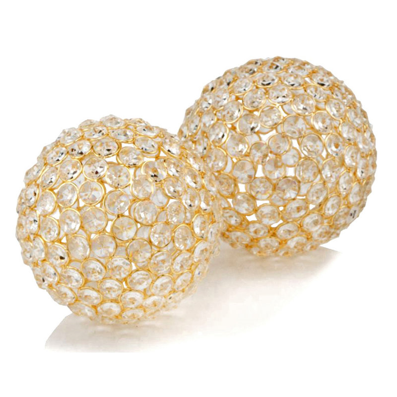 Kailyn Facetas Cristal Spheres, 3" H x 3" W x 3" D, Gold