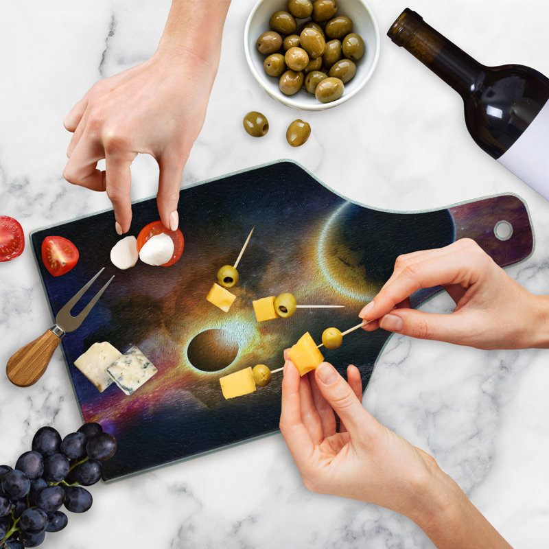 Ambesonne Outer Space Tempered Glass Cutting Board Planet Earth Stars Multicolor