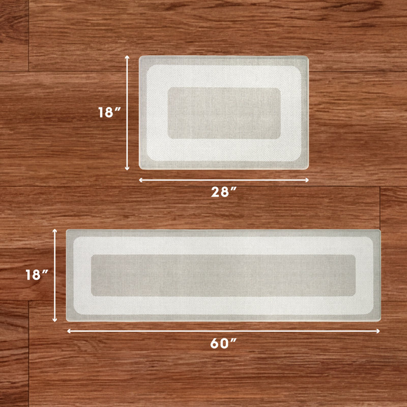  Hettie Herringbone Border Wellness Kitchen Mats, Beige