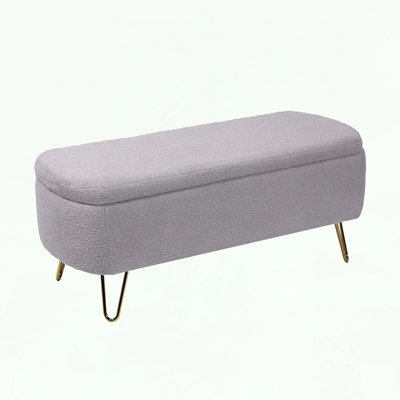 Storage Ottoman Bench with Faux Fur and Gold Legs