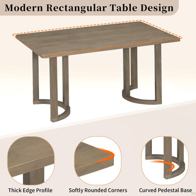 Ensemble de salle à manger 7 pièces pour 6 personnes, table de cuisine rectangulaire avec 6 chaises rembourrées à dossier arrondi, table de salle à manger en bois avec dossier incurvé et sièges rembourrés (Espresso)