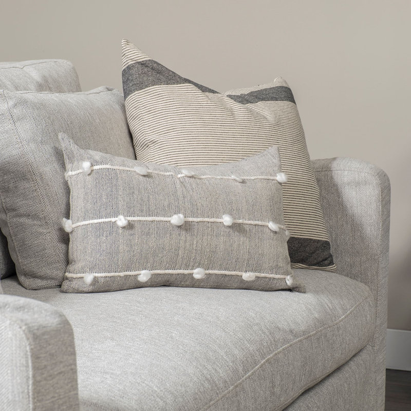 Gray and White Embroidered Cotton Pillow Cover