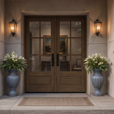 G7506-SW-80 | 80" Double Door, RTA Prehung Exterior, SDL 6 Lite, 3/4 Lite, 1 Panel, Unfinished Mahogany Wood