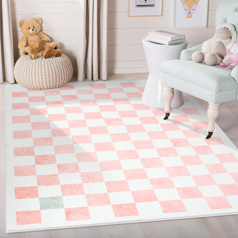  Tapis à carreaux en peluche - Accent géométrique moderne avec envers antidérapant