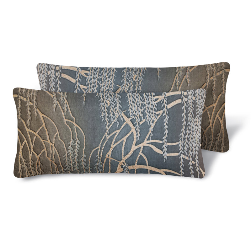 Willow Metallic Mini Rectangular Velvet Pillow Cover & Insert, Sunstone, Rectangle 16"H x 36"W