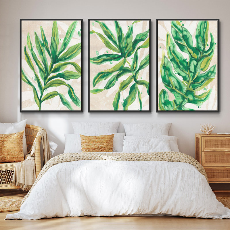 Parchment Palms I - Ensemble de 3 cadres flottants sur toile, H 36 po x l 72 po, Noir