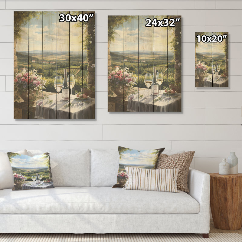 «Vineyard Romantic Charm Landscape», art mural en bois sur bois de pin naturel, H 40 po x l 30 po
