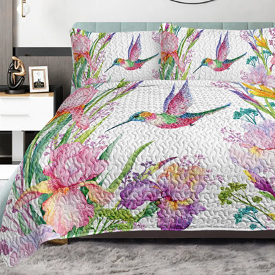 Ensemble de courtepointe à motif de fleurs colorées 3 pièces, ensemble de literie en microfibre douce toutes saisons avec 2 taies décoratives pour lit grand et très grand